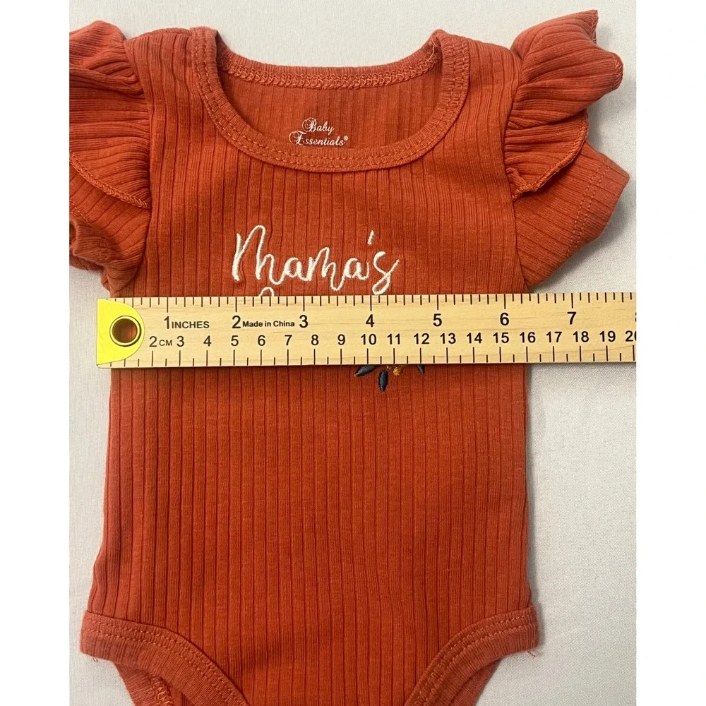 Baby Essentials Mama's Bestie Ruffle Sleeve Bodysuit 3M Rust Ribbed Infant Girl